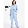 Classic Blue and White Stripes Cotton Women's Long-Sleeved Shorts Pajamas