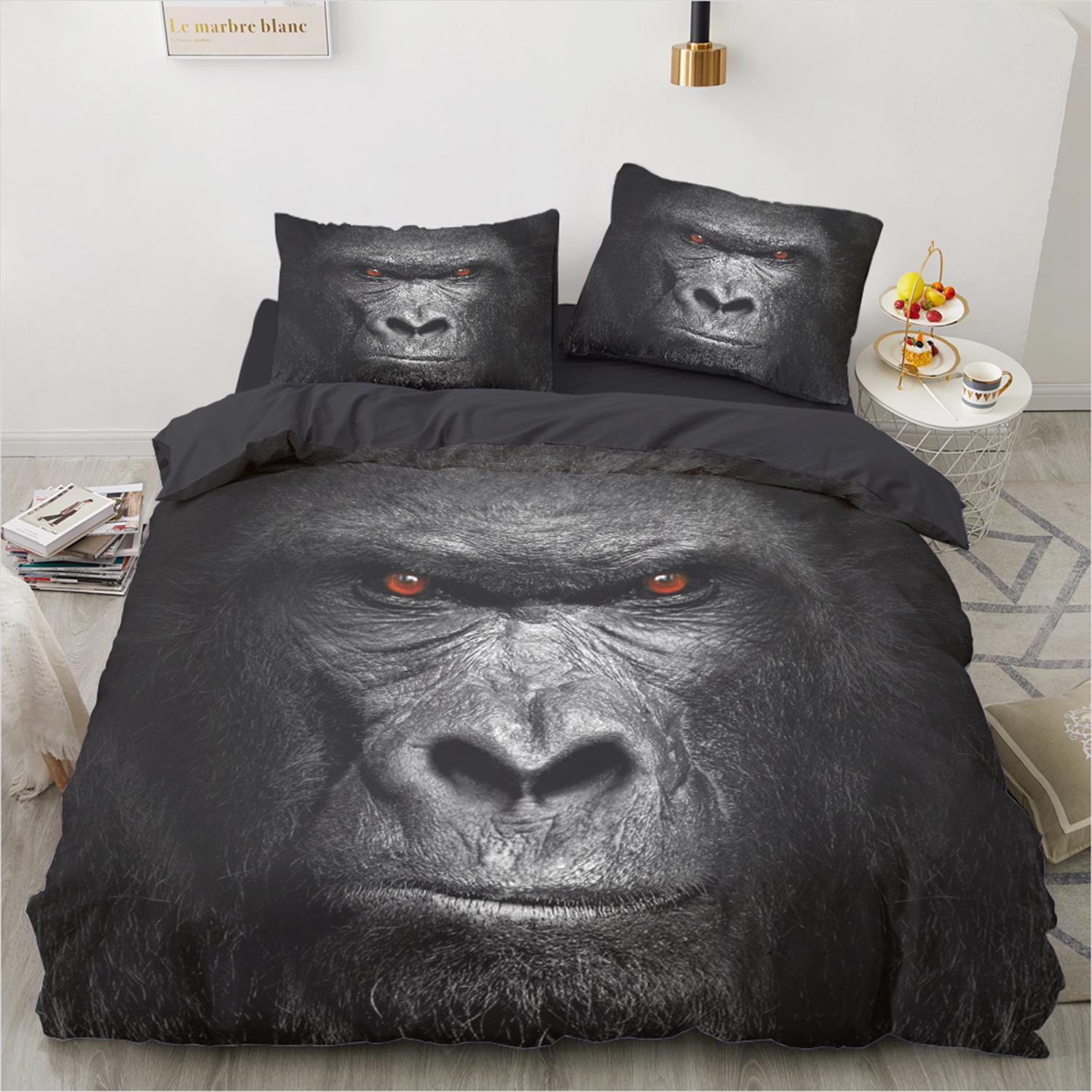 

Gorilla Bedding Set 3D Animal Print Duvet Cover Queen/Twin/Full/King Size Microfiber Bed Set, Wrinkle-Free & Durable Bedroom 140x200 (65x65cm x1