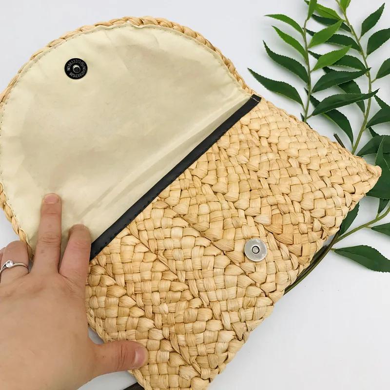 Corn Husk Weave Dinner Clutch Bag Women's Fashion Simple Solid Straw Large Purse Woman Summer Casual Vacation Ladies Wallet