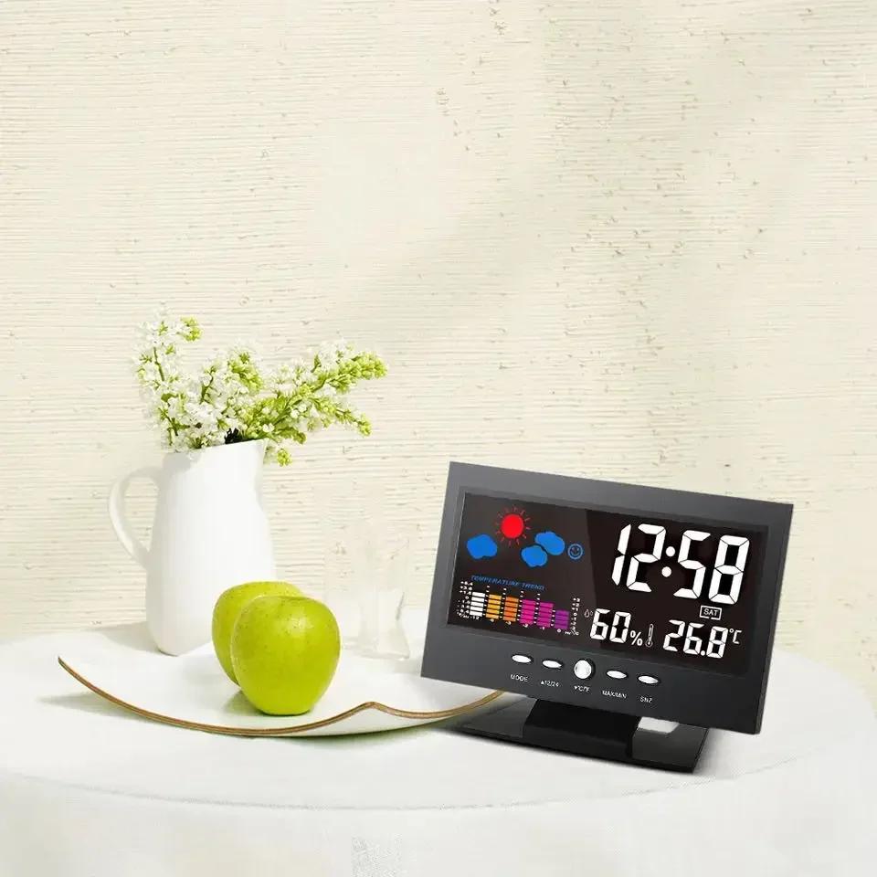 Voice-controlled Weather Clock Digital Display Electronic Temperature and Humidity Meter Household Creative Perpetual Calendar