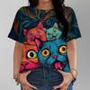 Summer Personalized Cute Cat Pattern Daily Casual Versatile Women's Short Sleeved T-shirt Classic Pullover Unisex Y2k Streetwear