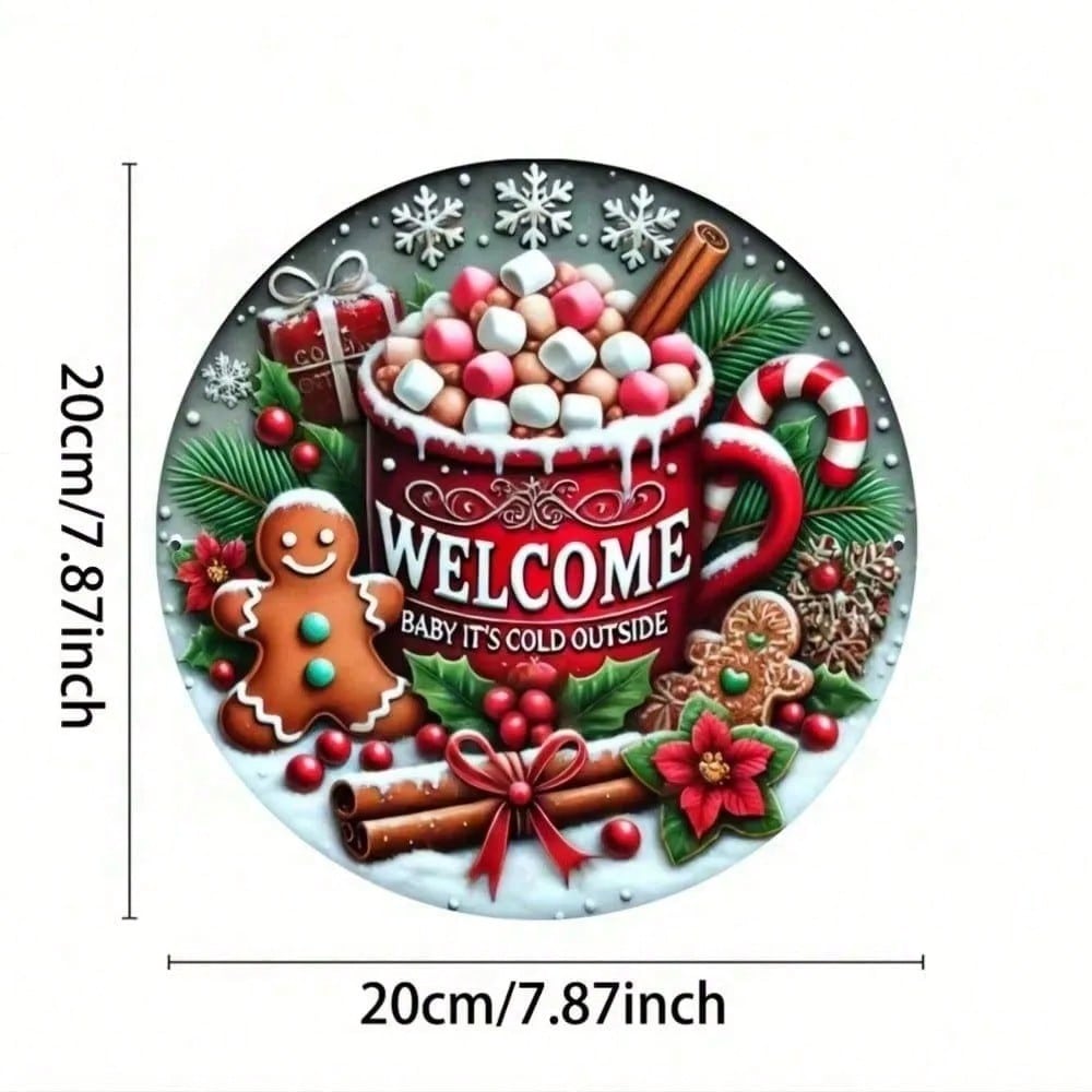 Brand Christmas Gingerbread Metal Wall Art 7.8 Inch Round Metal Sign Holiday Home Decor