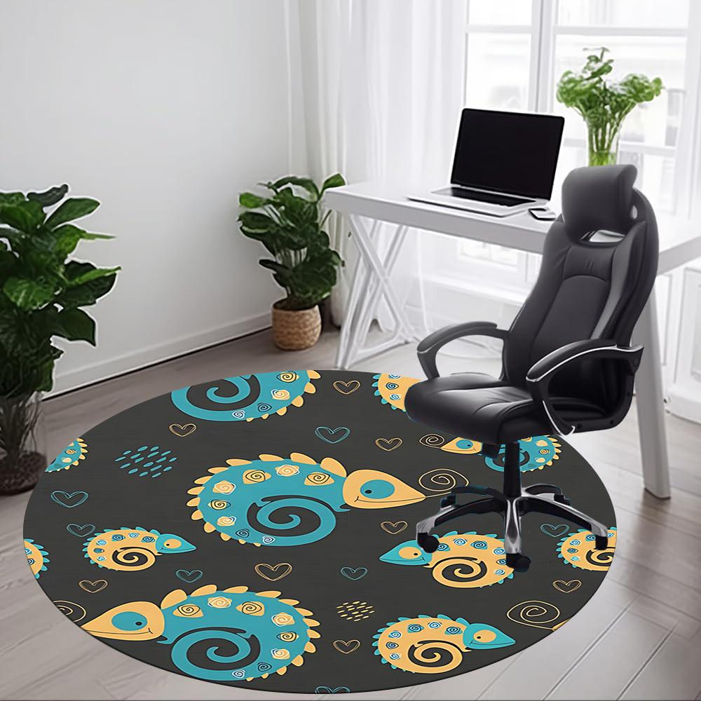 1pc Chameleon Pattern Office Round Area Rug, Indoor Mat Suitable For Office, Under Office Chairs Bedroom Living Room Home Decor, Room Deco