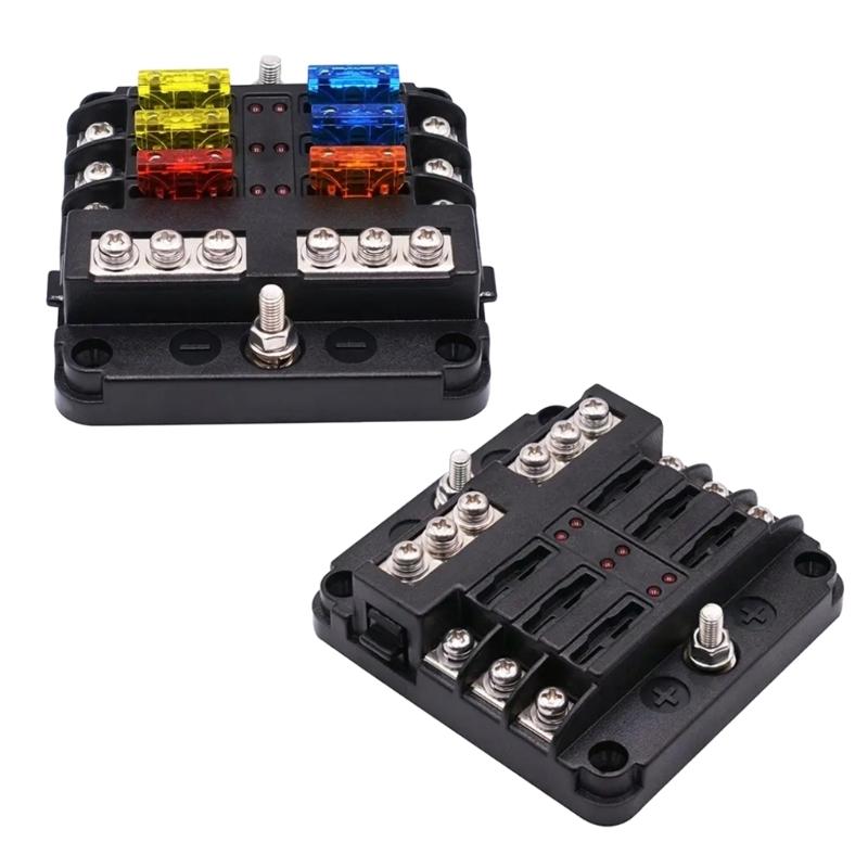 Fuses Block, 36V Fuses Box Holder with Waterproof Cover, Circuits Fuses Panel with Negative Bus for Car Boats