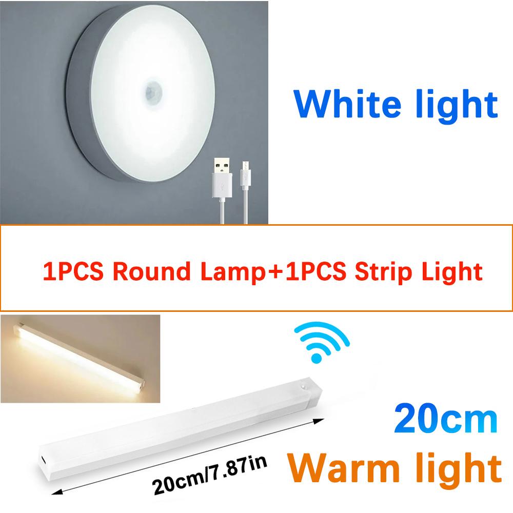 Lampada Rotonda Ricaricabile e Luce Rettangolare LED con Sensore di Movimento Ricaricabile USB per Casa Corridoio Scale Cucina Camera da Letto Luce Rilevatore