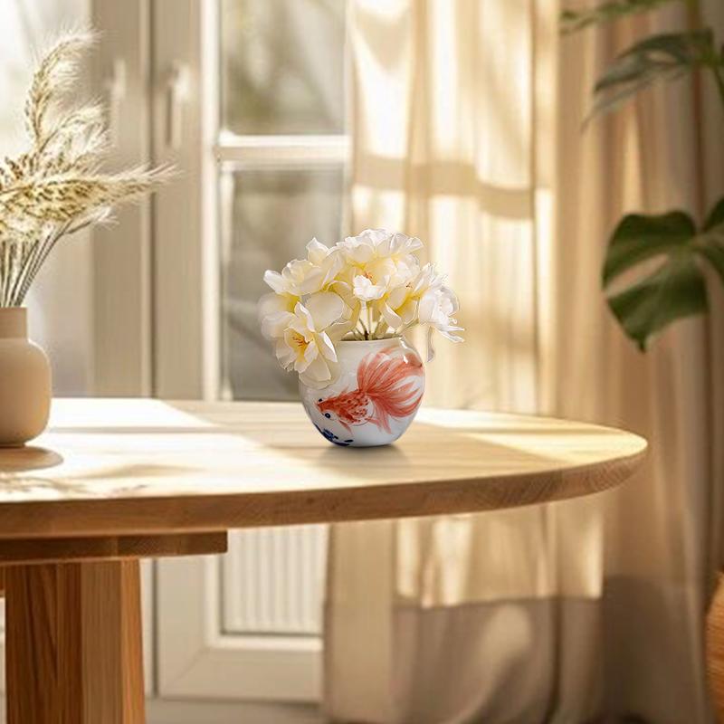 1PC Hand-Painted Small Vase Copperwort Green Dried Flower Arrangement Mini Ceramic Home Soft Furnishings Multi-Style