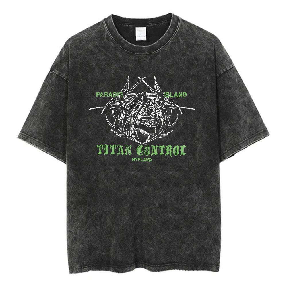 Anime Attack on Titan Syre T-skjorte Bomull Kort Ermet Trykt Streetwear Vintage Vasket T-skjorter Menn Harajuku Manga Grafisk