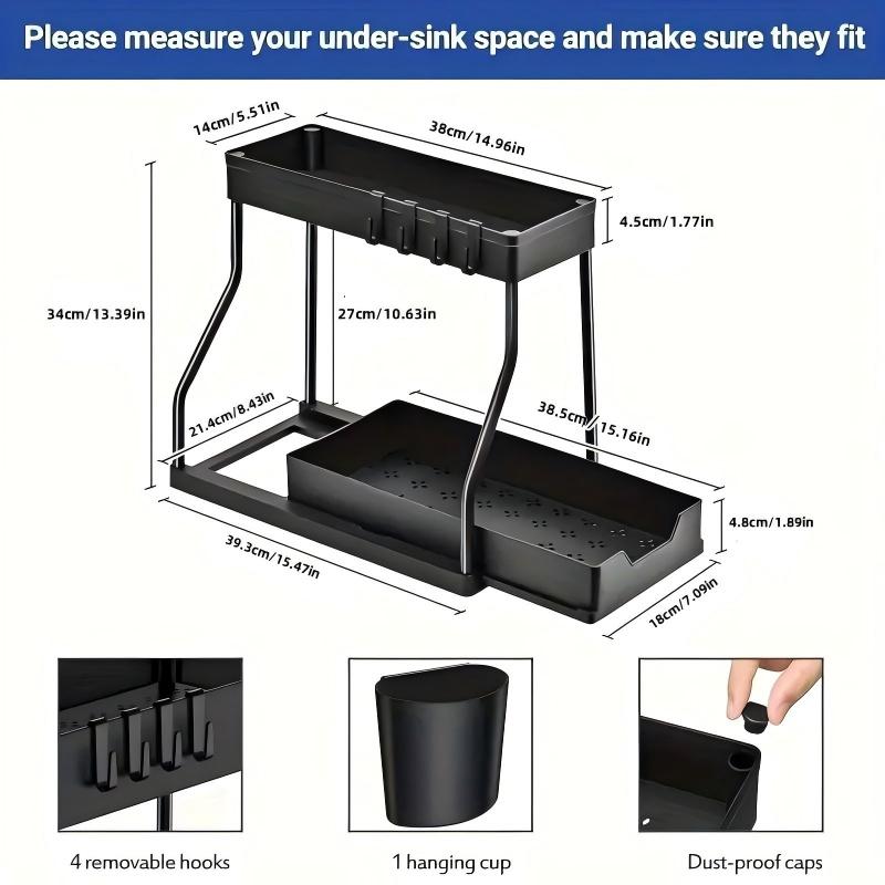 2 Tier Sliding Drawer Storage Rack Multi Functional Kitchen Bathroom Under Sink Organizer Desktop Makeup Storage Rack R Shaped