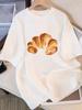 White Tees For Bread Lovers Smiling Toast Realistic Chocolate Croissant Prints Casual Graphic Shirts For Food Lovers