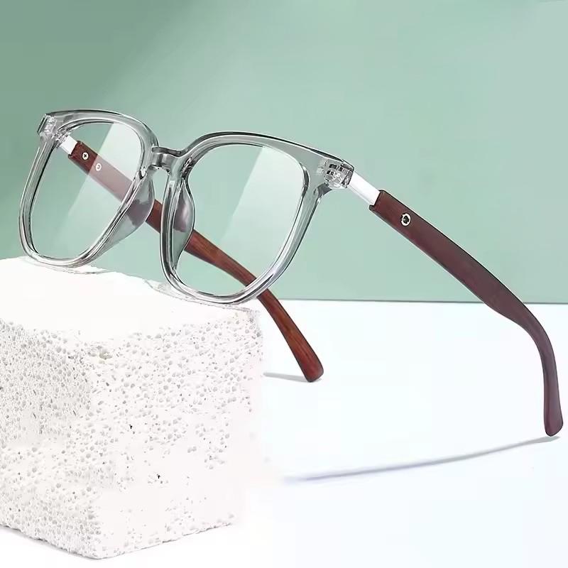Large Frame Wooden Grain Leg Glasses TR Anti Blue Light Eyewear Unisex Classic Square Computer Eyeglasses