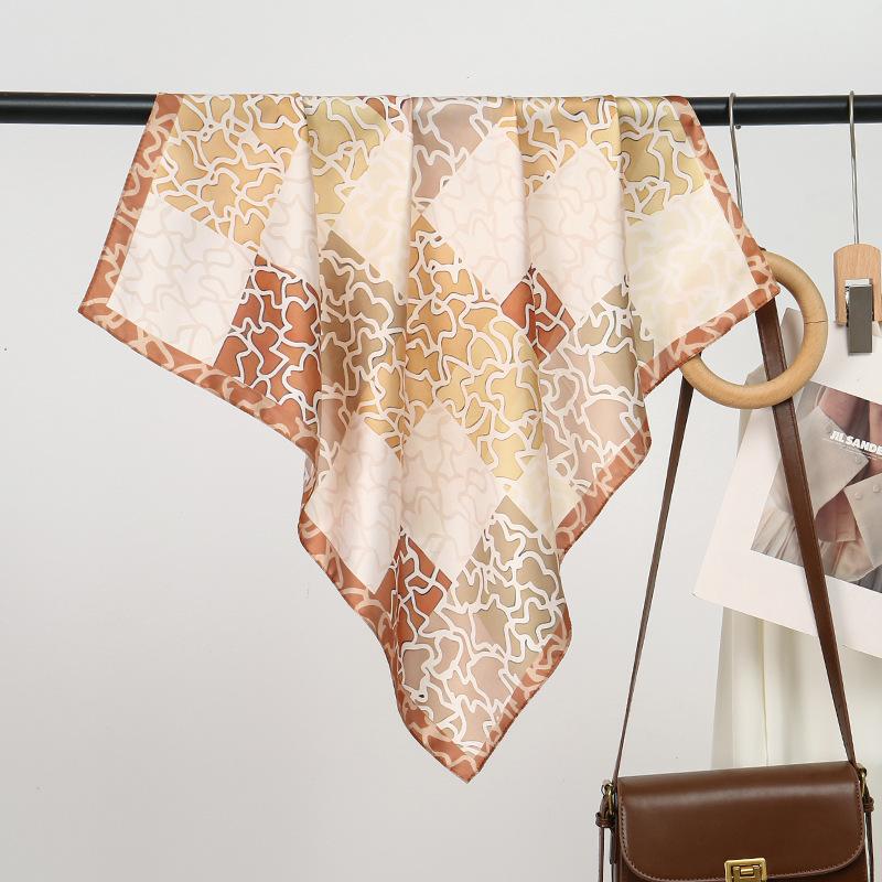 Original new imitation silk women's square scarf spring and autumn plaid square leopard print scarf neck protection scarf silk scarf