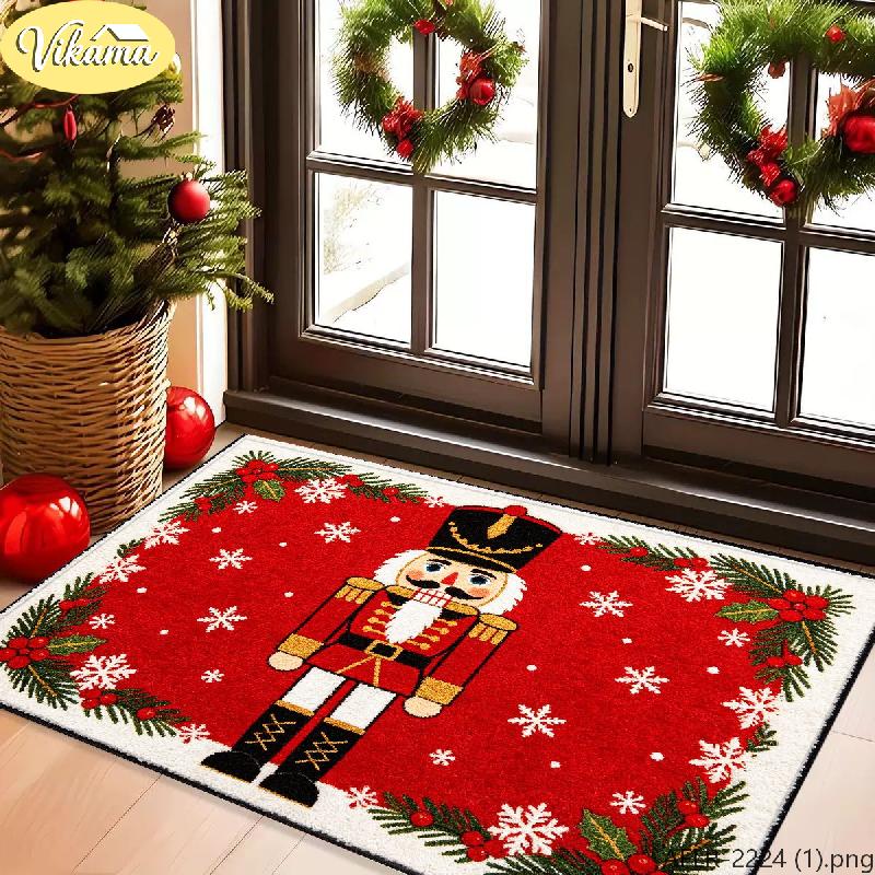 Merry Christmas Nutcracker Doormat, Non-Slip, Absorbent Entryway Mat, Outdoor Porch Decorative Rug, Home Decor