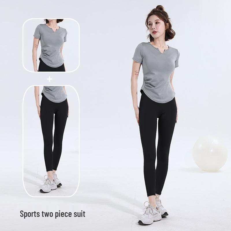 2025 İlkbahar/Yaz Hızlı Kuruyan Spor Yoga Seti – Dar Kesim, Kısa Kollu Fitness Giyim