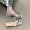 Temperament Square Head Thick Heel Sandals 2025 Summer Double Bow Fairy Style with Skirt Slippers