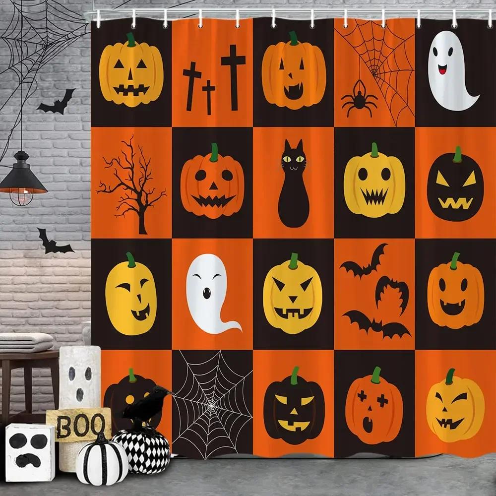 Perdea de duș de Halloween Liliac Negru Model Înfricoșător de Halloween Perdea de Duș Înfricoșător Liliac Perdea de Baie Decor Baie cu Cârlige