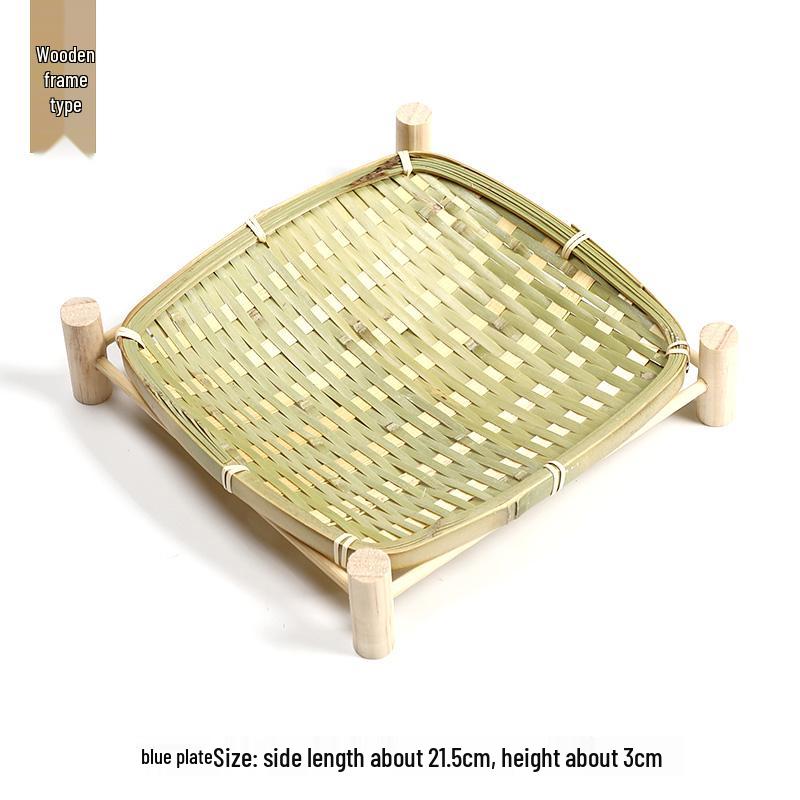 Handmade Bamboo Woven Basket Set - Round Winnowing Basket and Snack Plate for Hotel or Restaurant Use