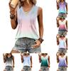 Women's Loose Fit Sleeveless V Neck Tank Top with Pleated Detail and Gradient Design Casual Summer Blouse for Daily Wear