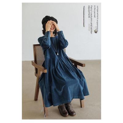 Autumn 2021 Japanese-Korean Corduroy Literary Dress - Women's Long-Sleeve Midi Skirt