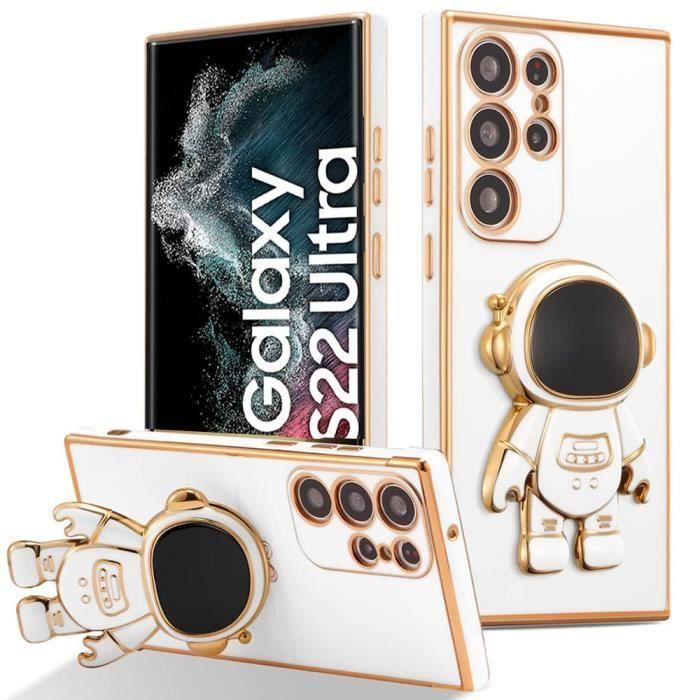 Coque Silicone - Samsung - Galaxy S22 Ultra - Antichoc - Support Astronaute 3D - Blanc