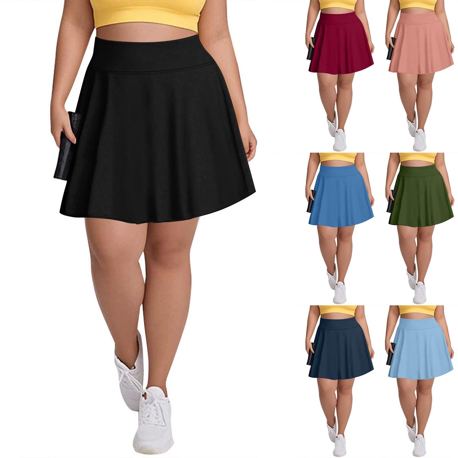 

Women s Casual High Waist Solid Color Short Half Skirt Sports Skirt Pleated Skirt XXL чорний