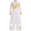 Mädchen Liturgisches Tanzoutfit Langarm Colorblock Metallic Lyrisches Kleid Weitbeiniges Hosen-Set