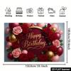 2D Rote Rosa Rose Alles Gute zum Geburtstag Hintergrundbanner Goldener Ballon Party Hintergrund Dekoration