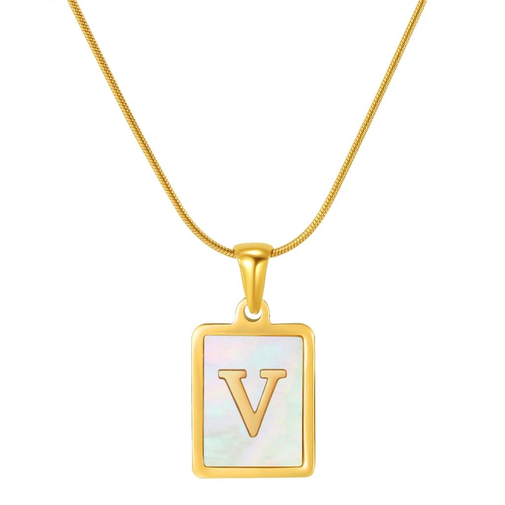 Stainless Steel Snake Chain Alphabet Necklace For Women European And American Style 18k Gold Square Shell Pendant Ins Fashion Characters)