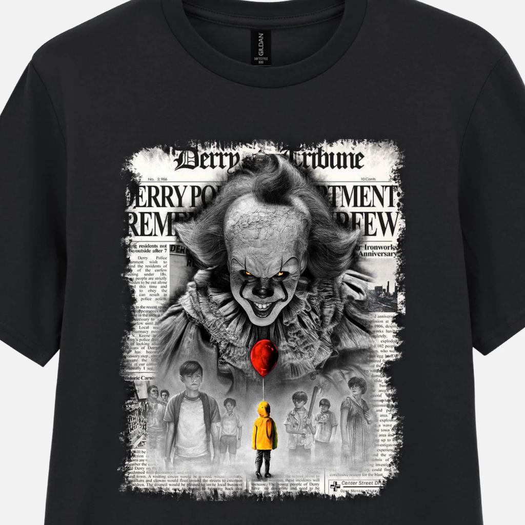 Maglietta Film Horror Derry Tribune IT Stampa Uomo Clown Spaventoso Unisex S-2XL