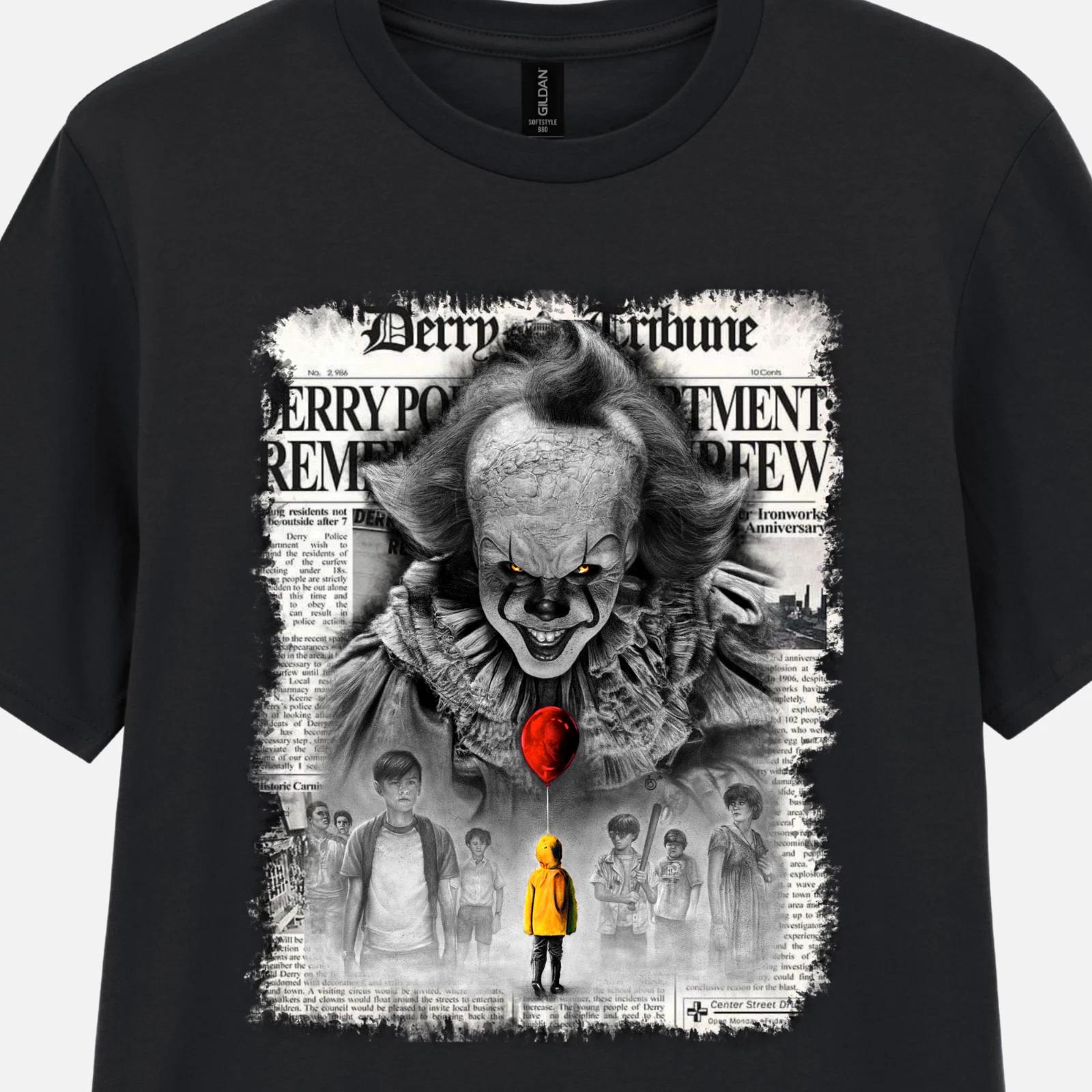 Horror Movie T-Shirt Derry Tribune IT Print Mens Scary Clown Tee Unisex S-2XL M