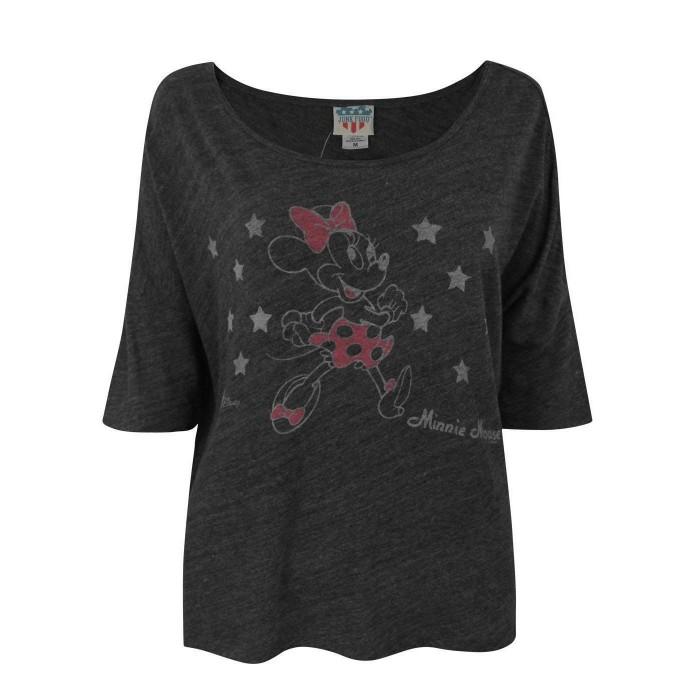 Camiseta Junk Food feminina/senhora Minnie Mouse Stars S carvão