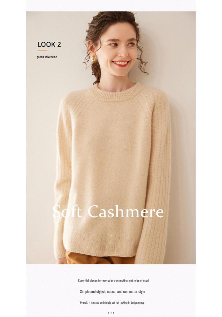 Women's Thickened Cashmere Raglan Sweater - Loose Fit, Solid Color, Round Neck, Autumn/Winter Fashion Pullover