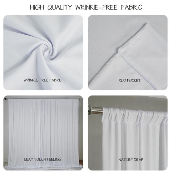 White Backdrop Curtain Wrinkle-Resistant Wedding Drape Black Background Cloth With Rod Pocket