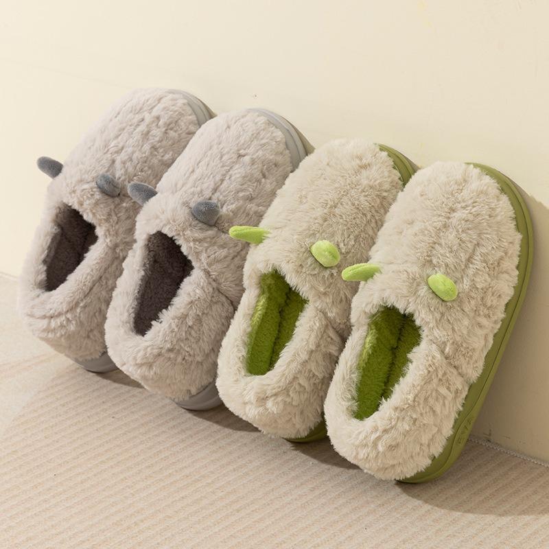 New autumn and winter imitation rabbit hair cotton slippers home indoor warm thick bottom couple hair slippers men's bag heel