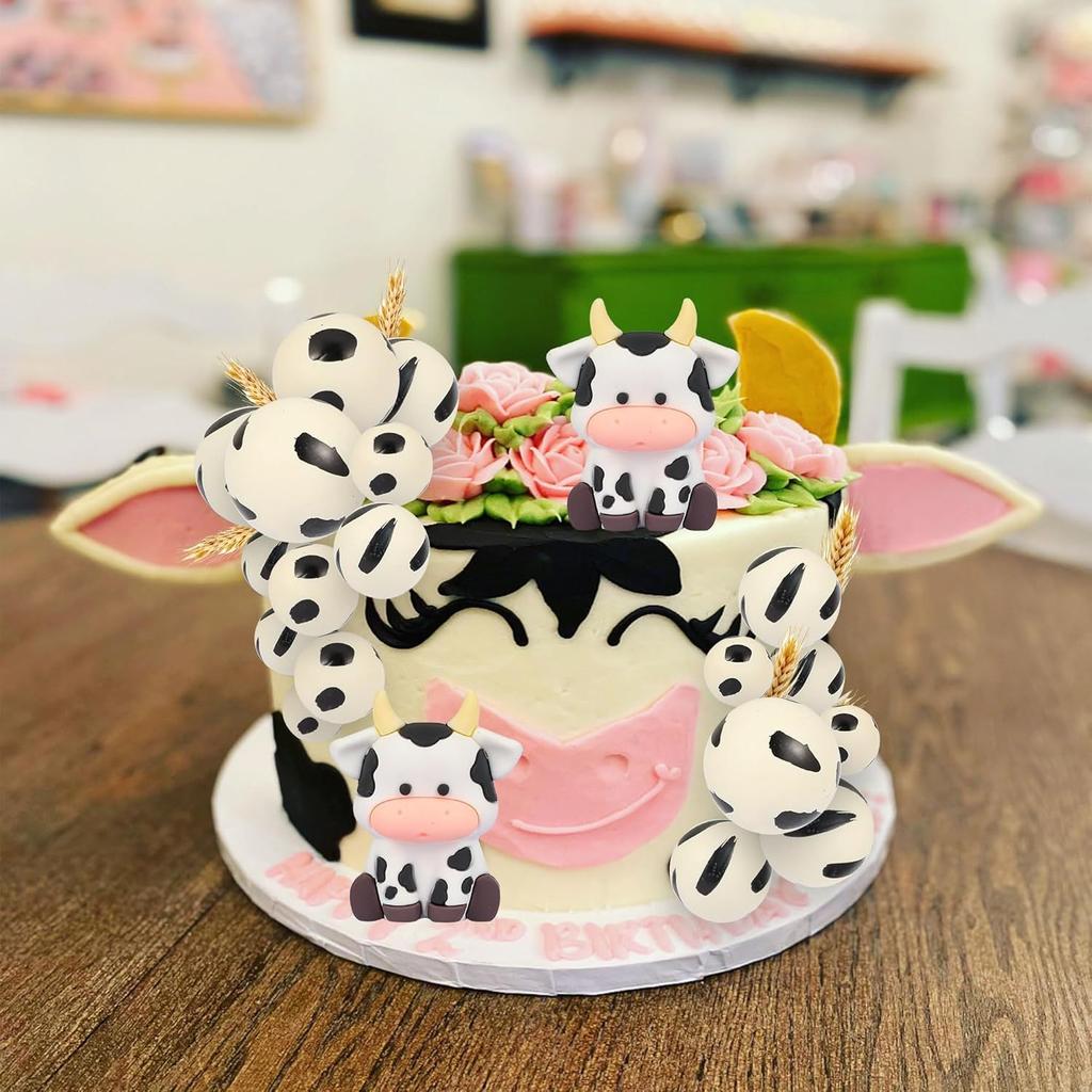 21 Stück Kuchendekorationen, Kuh-Thema Bauernhof Kuchendekoration mit Schaumstoffbällen, Dusche, Geburtstagsfeier-Zubehör