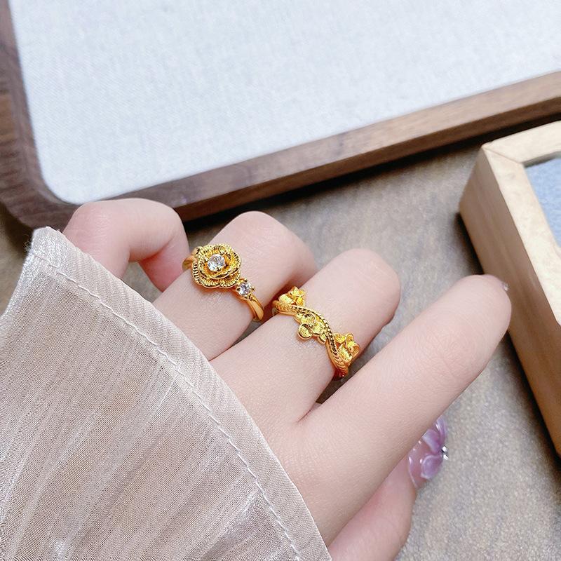 Medieval Vintage Brushed Qixi Festival Rose Opening Ring Women'S Light Luxury High Sense Niche Index Finger Ring