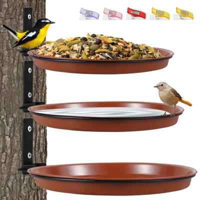 3Pcs Bandejas de alimentação de pássaros para pendurar na parede Árvore montada Banho de pássaros Spa Alimentadores multifuncionais dobráveis para jardim Varanda Corrimão