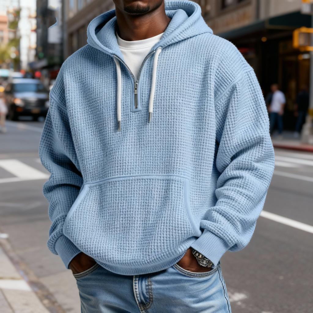 Mokaloha Men's Casual Solid Color  Zipper Long Sleeve Hooded Sweatshirt, Everyday Zipper Casual Long Sleeve T-Shirt