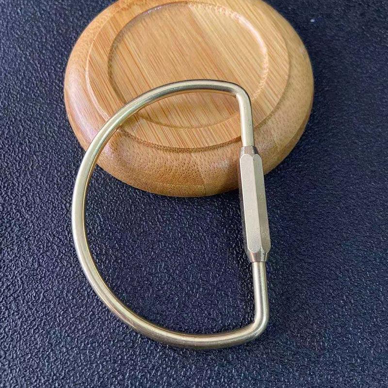 Tangteng Copper Art Brass D-Type Buckle Ring Metal U-Type Keychain, Multifunctional Pure Copper Car Key D-Type Buckle Accessories