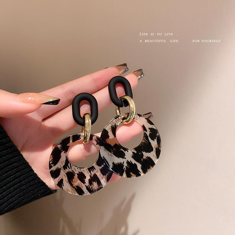 Silver Needle Rhombus Leopard Print Earrings - Retro Design Dangle Earrings, Light Luxury and Versatile