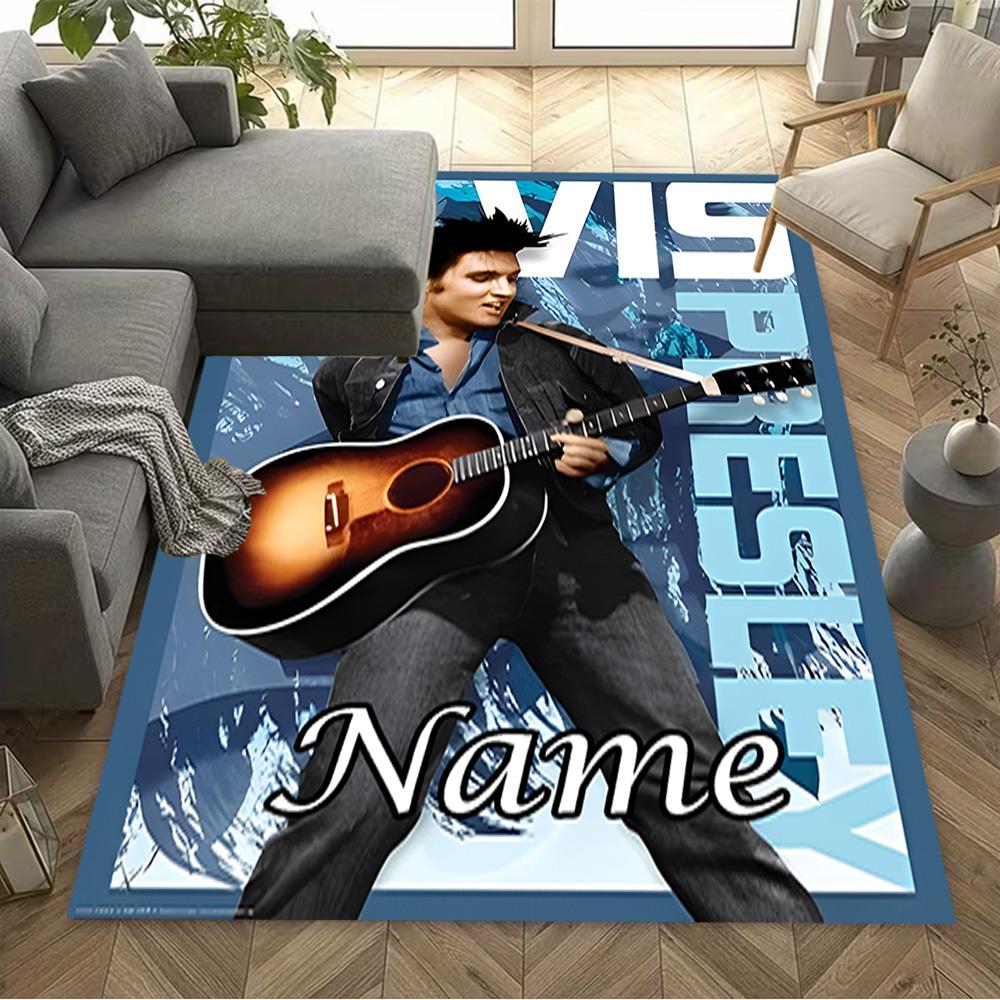 Elvis Presley Guitar Legend Customize Your Name Area Rug Design for Living Rooms Kitchen Foyer Bedrooms Antislip Carpet Office Home Decor