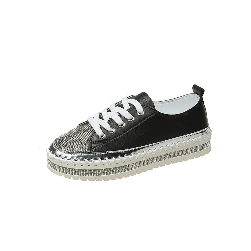 Fashion Aphixta 3cm Heels Crystal Lace Up Leather Flats Shoes Women Gold Bling Loafers Shoes Woman Flat With Casual Footwear Size 45