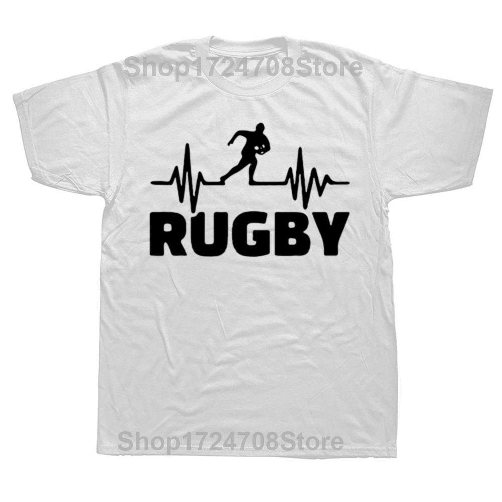 Funny Rugby Heartbeat Graphic Print Tops Men Casual Oversized Tshirt Summer Hip Hop Fashion Short Sleeve Crewneck T Shirts