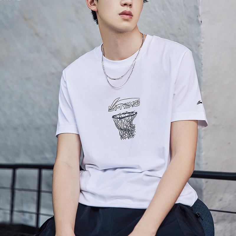 Li Ning Printed Crew Neck T-Shirt Men Tops White AHSQ511-1