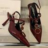 Fashion Sexy Thin High Heels Women Designer T-Strap Banquet Dress Shoe Button Hollow Pointed Toe Office Pumps Female Brand Sandals Women
