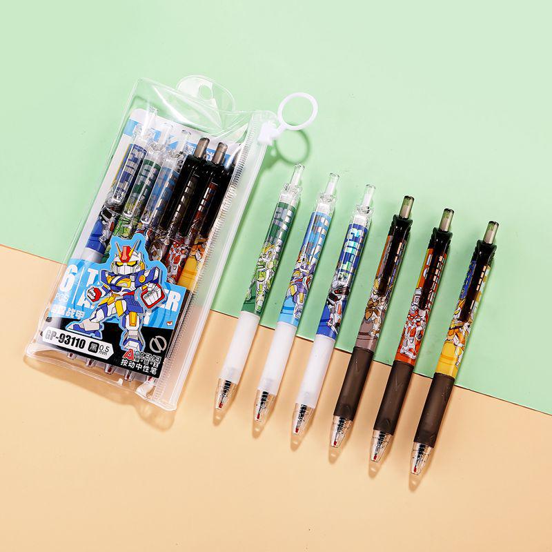 6-Piece Set: Cartoon Creative Retractable 0.5mm Gel Pens 6pcs Bag [Push Type]
