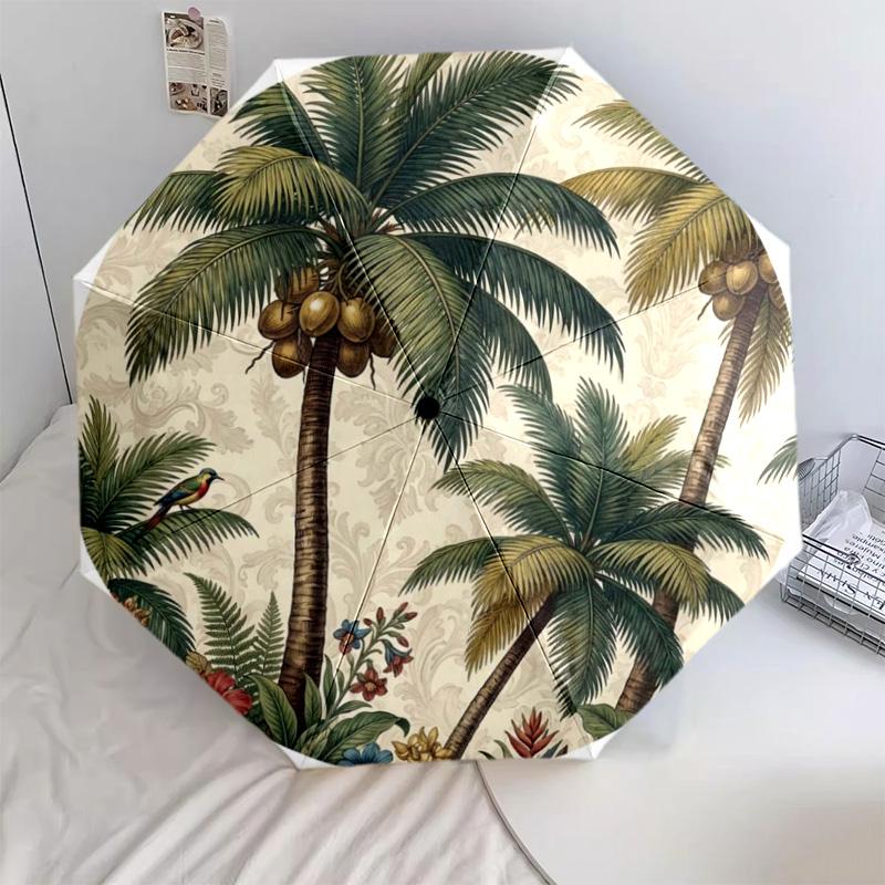 

1 PC Coconut palm Automatic Folding Umbrella - Cartoon Pattern, Portable & Foldable Design with 13 Ribs, Christmas Birthday Gifts