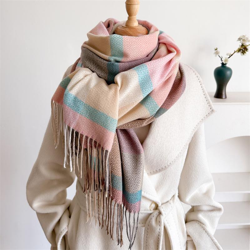 British Classic Australian Scarf - Vintage Striped Winter Warmth Windproof  Scarf for Men and Women,Tassel Edges, Soft Texture
