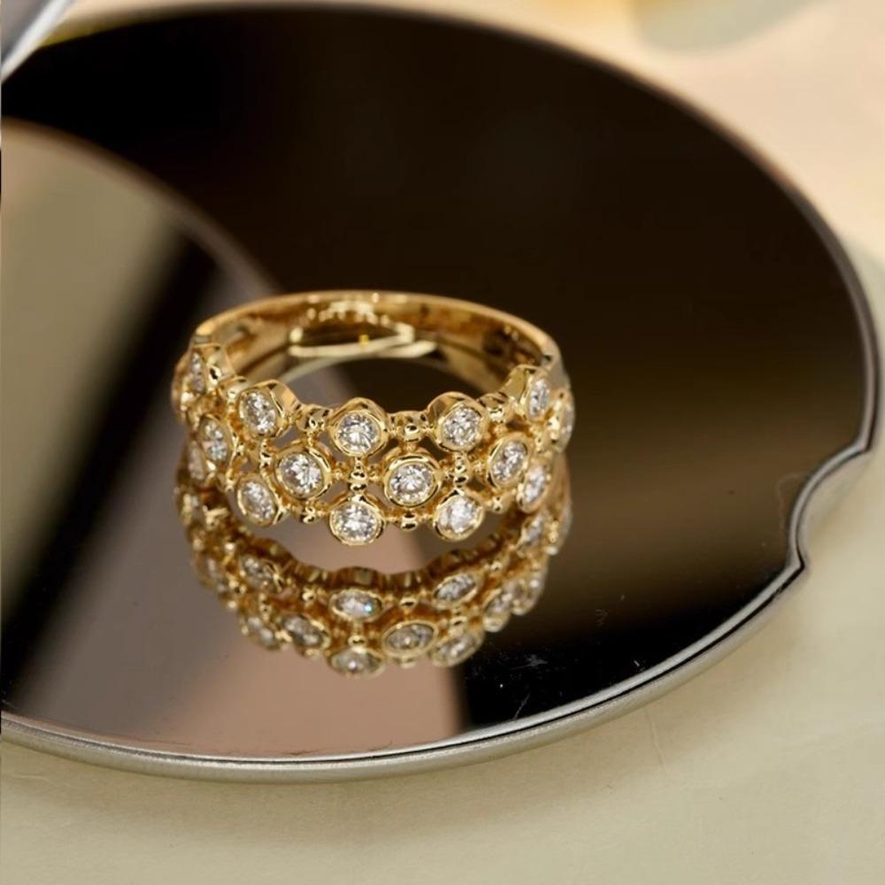 French Vintage Rings for Women 18K Gold Plated Diamond Retro Jewelry Old Money Fashion opening adjustable
