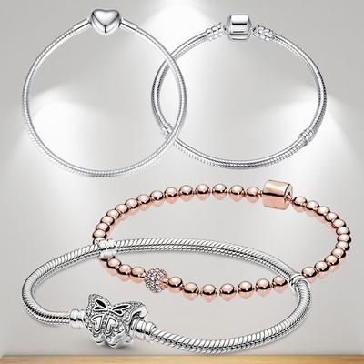 Nieuwe 925 Sterling Zilveren Hart Slangenketting Bedelarmband Vrouwen Luxe Mode Merk Armband DIY Sieraden Cadeau