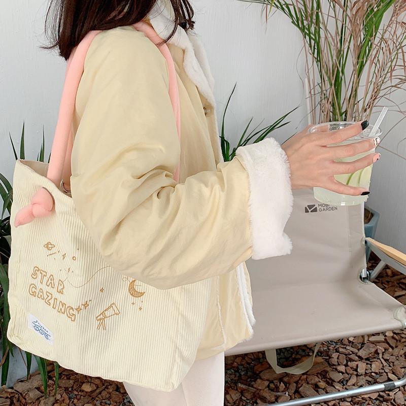 Stylish Moon And Stars Embroidered Tote Bag In Various Colors For Everyday Use Cream 1390₽